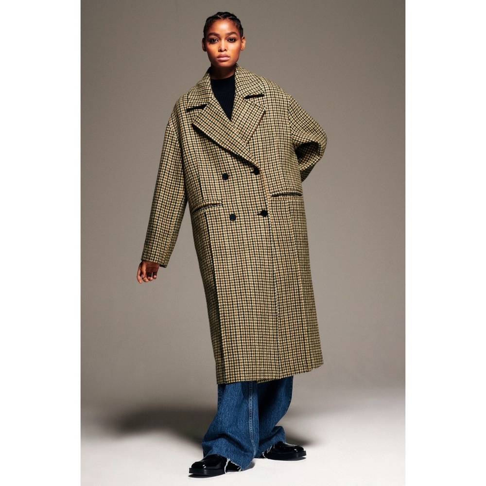 Zara Houndstooth Wool Blend Coat